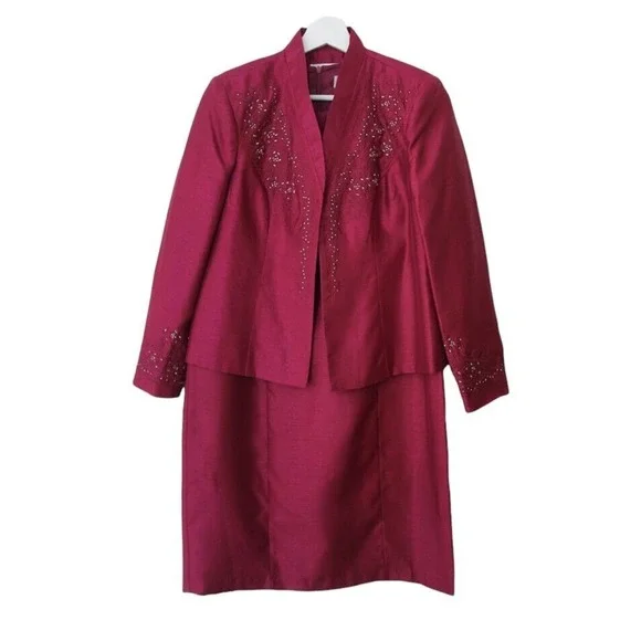 Draper'S & Damon'S | Dresses | Drapers Damons Dress Jacket Suit 2piece  Outfit Magenta Beaded 6p | Poshmark
